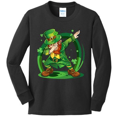 Dabbing Leprechaun Happy St Patricks Day Kids Long Sleeve Shirt