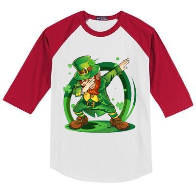 Dabbing Leprechaun Happy St Patricks Day Kids Colorblock Raglan Jersey