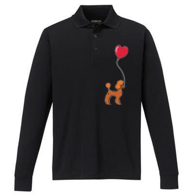 Dog Lover Heart Valentines Day Gift Animal Poodle Gift Performance Long Sleeve Polo