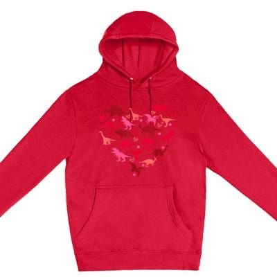 Dinosaur Love Heart T Rex Cute Valentines Day Premium Pullover Hoodie