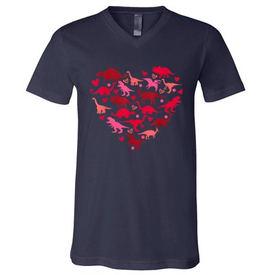 Dinosaur Love Heart T Rex Cute Valentines Day V-Neck T-Shirt