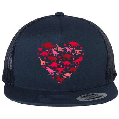 Dinosaur Love Heart T Rex Cute Valentines Day Flat Bill Trucker Hat