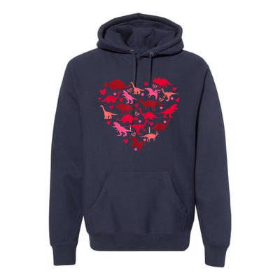 Dinosaur Love Heart T Rex Cute Valentines Day Premium Hoodie