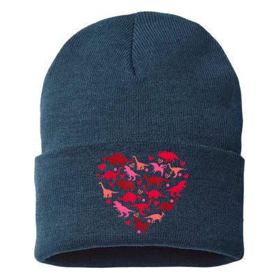 Dinosaur Love Heart T Rex Cute Valentines Day Sustainable Knit Beanie