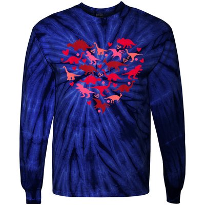 Dinosaur Love Heart T Rex Cute Valentines Day Tie-Dye Long Sleeve Shirt