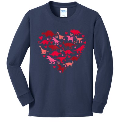 Dinosaur Love Heart T Rex Cute Valentines Day Kids Long Sleeve Shirt