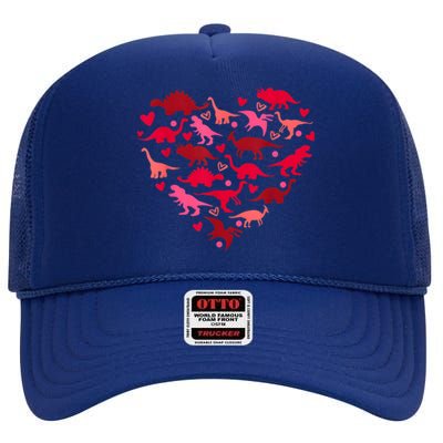 Dinosaur Love Heart T Rex Cute Valentines Day High Crown Mesh Back Trucker Hat