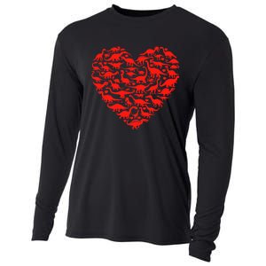 Dinosaur Love Heart T Rex Cute Valentines Day Cooling Performance Long Sleeve Crew