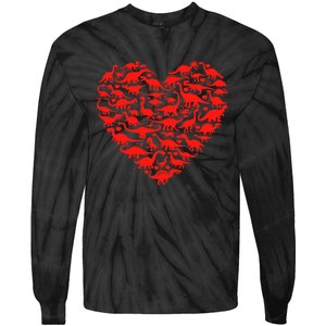 Dinosaur Love Heart T Rex Cute Valentines Day Tie-Dye Long Sleeve Shirt