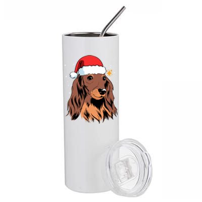 Dachshund Long Hair Santa Christmas Tree Lights Xmas Gift Cute Gift Stainless Steel Tumbler