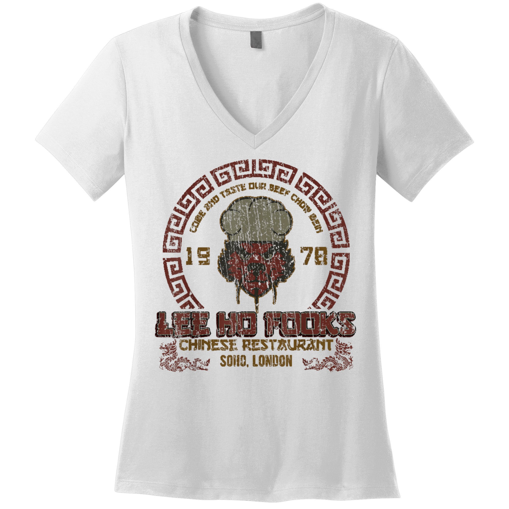Distressed Lee Ho Fooks Lee Ho Fooks Soho London Est 1978 Women's V-Neck T-Shirt