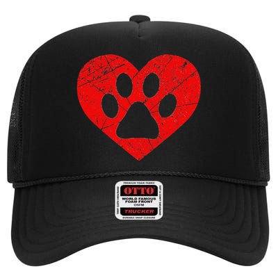 Dog Lover Heart Love Vintage Valentine's Day High Crown Mesh Back Trucker Hat