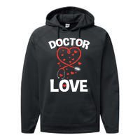 Doctor Love Heart Stethoscope Cute Nurse & Doctor Valentines Performance Fleece Hoodie