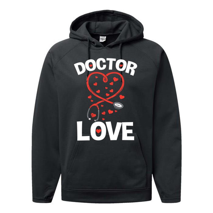 Doctor Love Heart Stethoscope Cute Nurse & Doctor Valentines Performance Fleece Hoodie