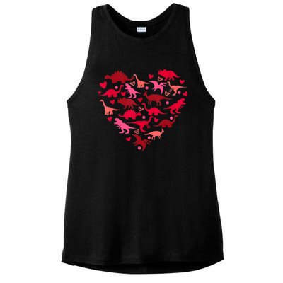 Dinosaur Love Heart T Rex Cute Valentines Day Ladies PosiCharge Tri-Blend Wicking Tank