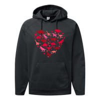 Dinosaur Love Heart T Rex Cute Valentines Day Performance Fleece Hoodie