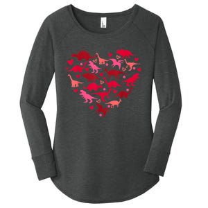 Dinosaur Love Heart T Rex Cute Valentines Day Women's Perfect Tri Tunic Long Sleeve Shirt