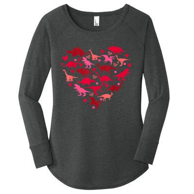 Dinosaur Love Heart T Rex Cute Valentines Day Women's Perfect Tri Tunic Long Sleeve Shirt