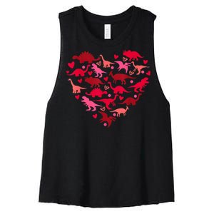 Dinosaur Love Heart T Rex Cute Valentines Day Women's Racerback Cropped Tank