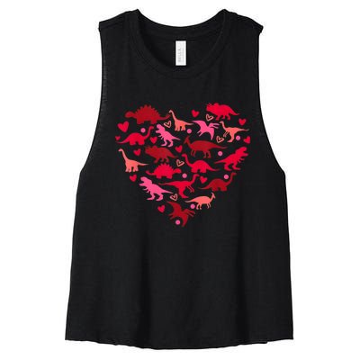 Dinosaur Love Heart T Rex Cute Valentines Day Women's Racerback Cropped Tank