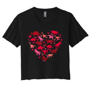 Dinosaur Love Heart T Rex Cute Valentines Day Women's Crop Top Tee