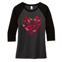 Dinosaur Love Heart T Rex Cute Valentines Day Women's Tri-Blend 3/4-Sleeve Raglan Shirt