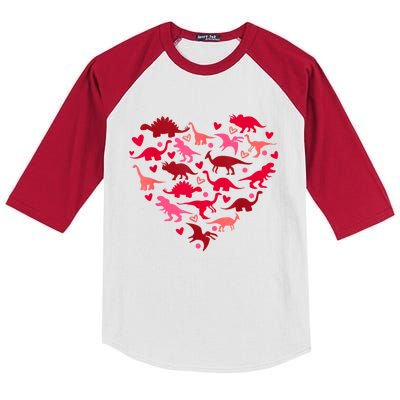 Dinosaur Love Heart T Rex Cute Valentines Day Kids Colorblock Raglan Jersey