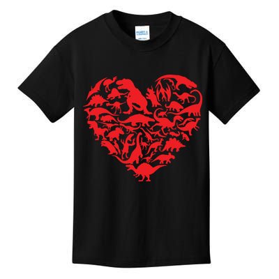 Dinosaur Love Heart Cute Valentines Day Toddlers Kids T-Shirt