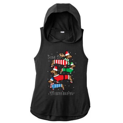 Dachshund Life Is Wienderful Christmas Ladies PosiCharge Tri-Blend Wicking Draft Hoodie Tank