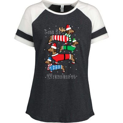 Dachshund Life Is Wienderful Christmas Enza Ladies Jersey Colorblock Tee