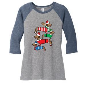 Dachshund Life Is Wienderful Christmas Women's Tri-Blend 3/4-Sleeve Raglan Shirt