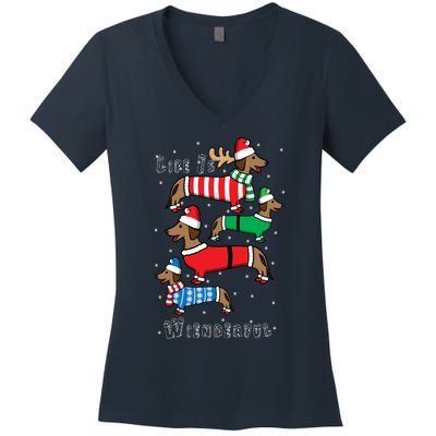 Dachshund Life Is Wienderful Christmas Women's V-Neck T-Shirt