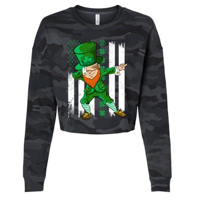 Dabbing Leprechaun Irish American Flag St Patricks Day Boy Cropped Pullover Crew