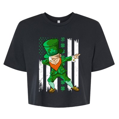 Dabbing Leprechaun Irish American Flag St Patricks Day Boy Bella+Canvas Jersey Crop Tee