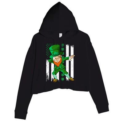 Dabbing Leprechaun Irish American Flag St Patricks Day Boy Crop Fleece Hoodie