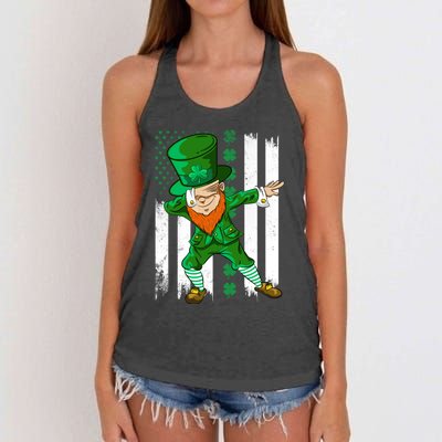 Dabbing Leprechaun Irish American Flag St Patricks Day Boy Women's Knotted Racerback Tank