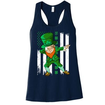 Dabbing Leprechaun Irish American Flag St Patricks Day Boy Women's Racerback Tank