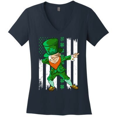 Dabbing Leprechaun Irish American Flag St Patricks Day Boy Women's V-Neck T-Shirt