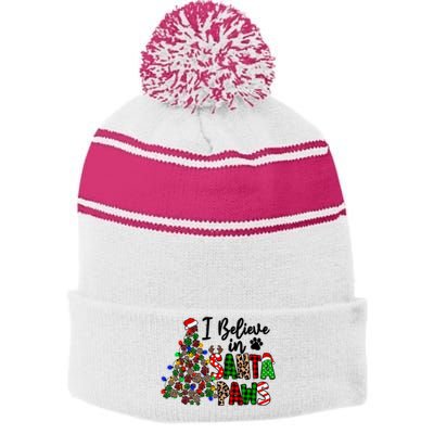 Dog Lover I Believe In Santa Paws Cute Christmas Paw Tree Gift Stripe Pom Pom Beanie