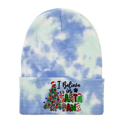 Dog Lover I Believe In Santa Paws Cute Christmas Paw Tree Gift Tie Dye 12in Knit Beanie