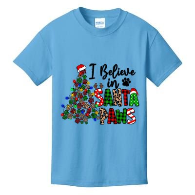 Dog Lover I Believe In Santa Paws Cute Christmas Paw Tree Gift Kids T-Shirt