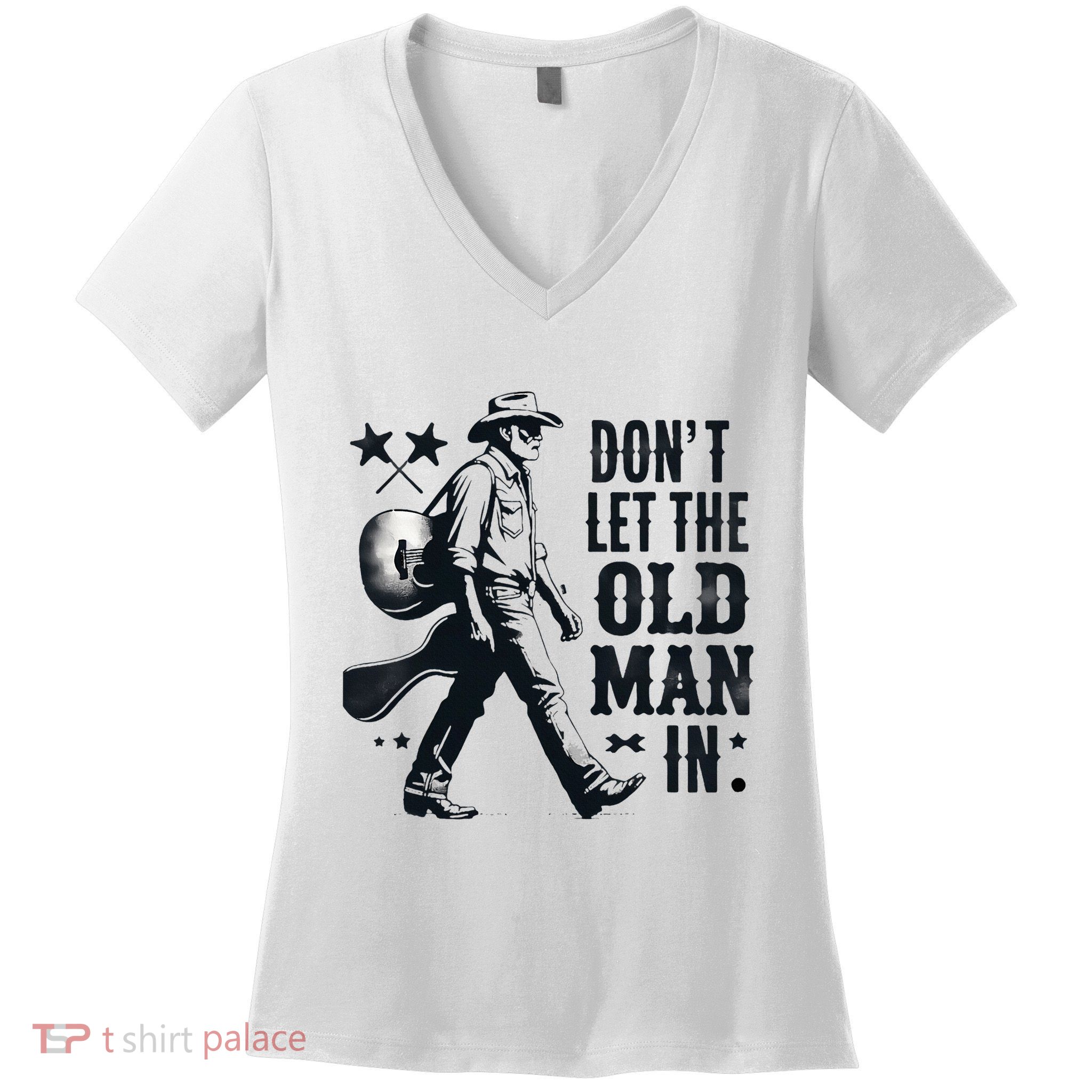 DonT Let In Guitar The Old Man Vintage Musician Women's V-Neck T-Shirt