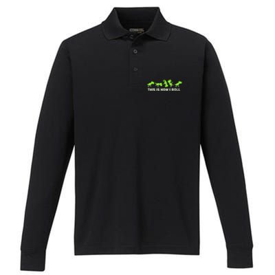 Dinosaur Lover Kids This Is How I Roll TRex Performance Long Sleeve Polo