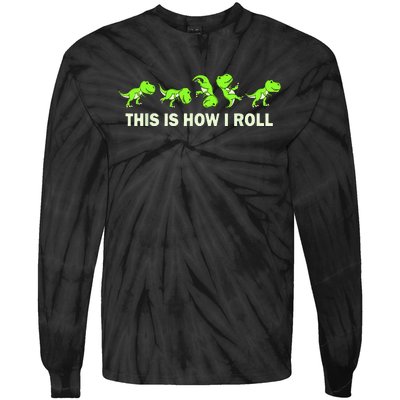 Dinosaur Lover Kids This Is How I Roll TRex Tie-Dye Long Sleeve Shirt