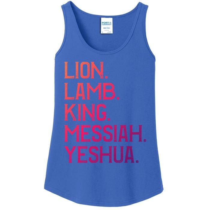 Distressed Lion Lamb King Messiah Yeshua Christian Bible Gift Ladies Essential Tank