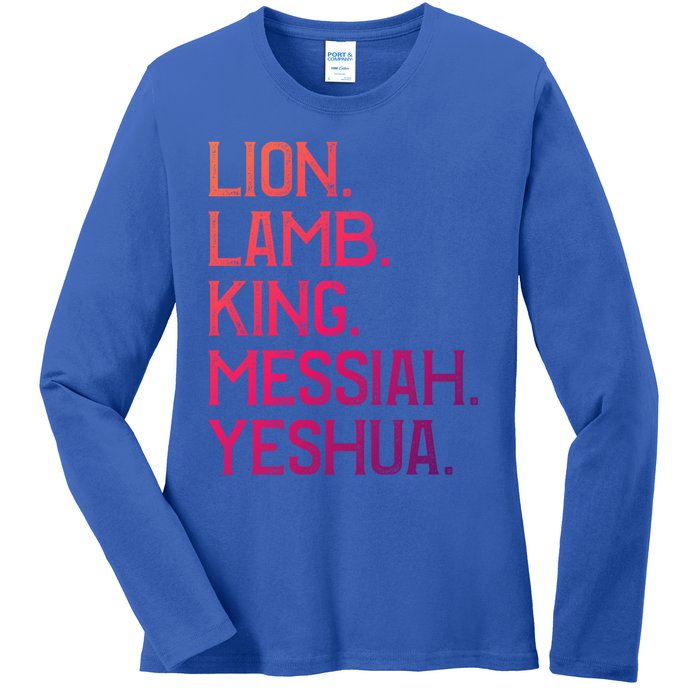 Distressed Lion Lamb King Messiah Yeshua Christian Bible Gift Ladies Long Sleeve Shirt