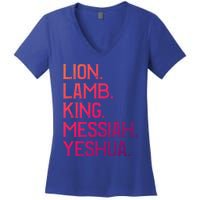 Distressed Lion Lamb King Messiah Yeshua Christian Bible Gift Women's V-Neck T-Shirt