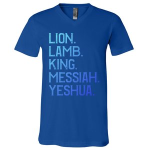 Distressed Lion Lamb King Messiah Yeshua Christian Bible Gift V-Neck T-Shirt