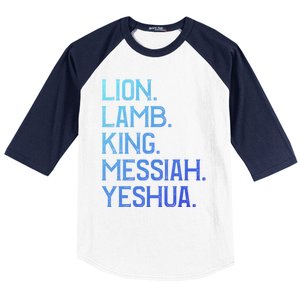 Distressed Lion Lamb King Messiah Yeshua Christian Bible Gift Baseball Sleeve Shirt