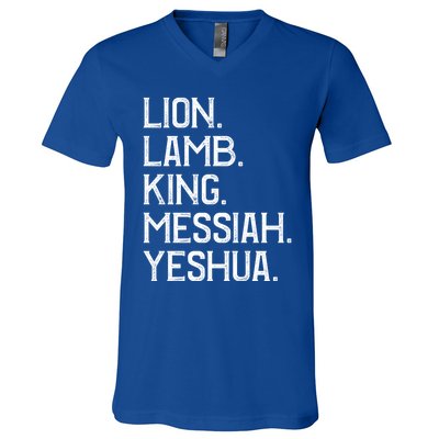 Distressed Lion Lamb King Messiah Yeshua Christian Bible Gift V-Neck T-Shirt